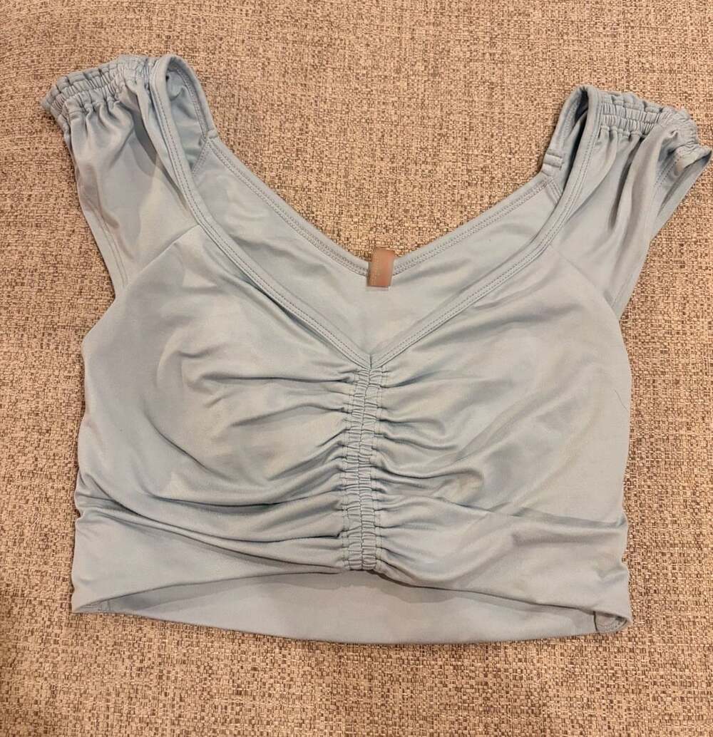 FP Movement Sheen Shirred Bra Top Light Blue Size S